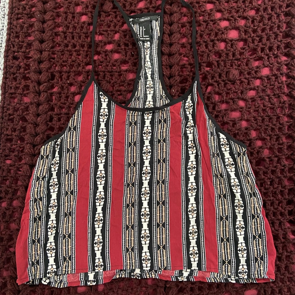 Forever 21 Red and Black Striped Tank Top